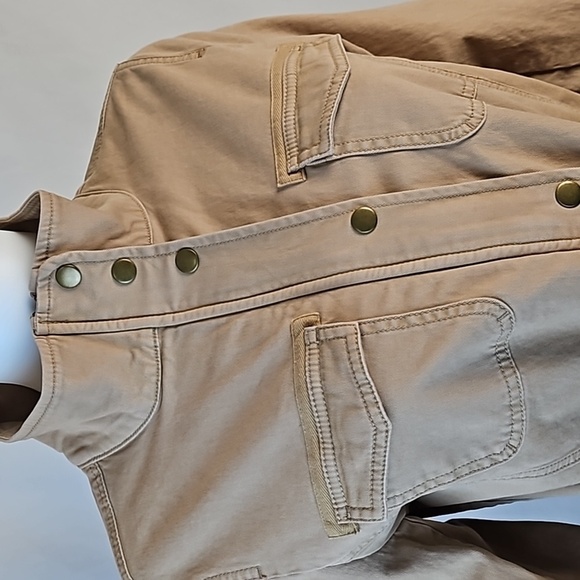 Talbots Stretch Twill Khaki Tan Cinch Waist Zip & Snap Front Field Jacket - Picture 6 of 16